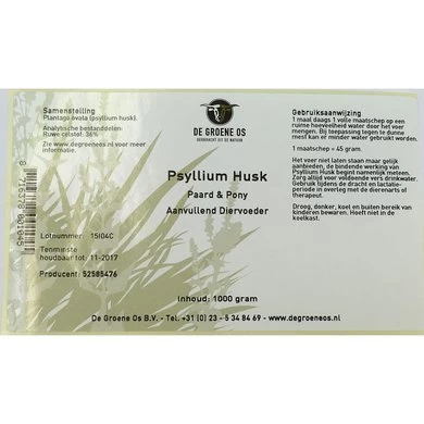 Groene Os Psyllium Husk Paard 1kg 2 Groene Os Psyllium Husk Paard 1kg - Afbeelding 2